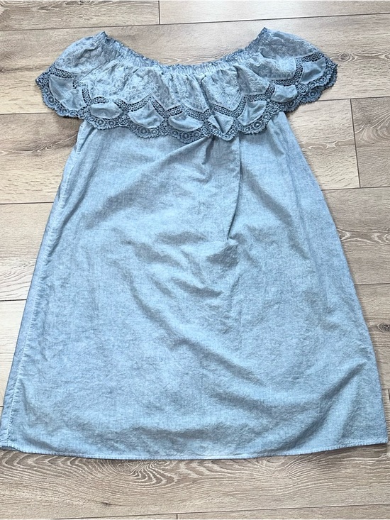 Knox Rose Off The Shoulder Embroidered Eyelet Chambray Dress - Picture 5 of 14